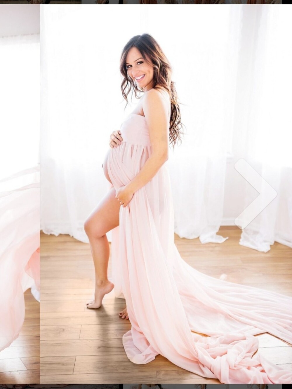 Sew Trendy Chiffon Baby Pink Open Belly Maternity Gown